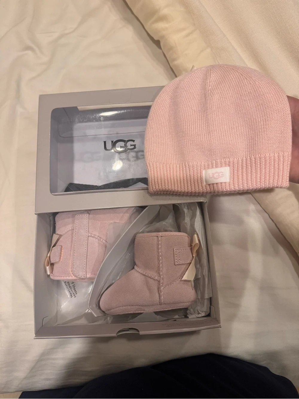 UGG Kids Blush Pink Beanie and Booties Set